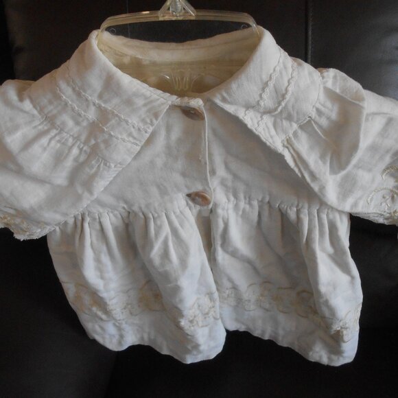 ANTIQUE HANDMADE BABY UNISEX LINEN CHRISTENING DRESS VICTORIAN STYLE CREAM RARE - Picture 6 of 9